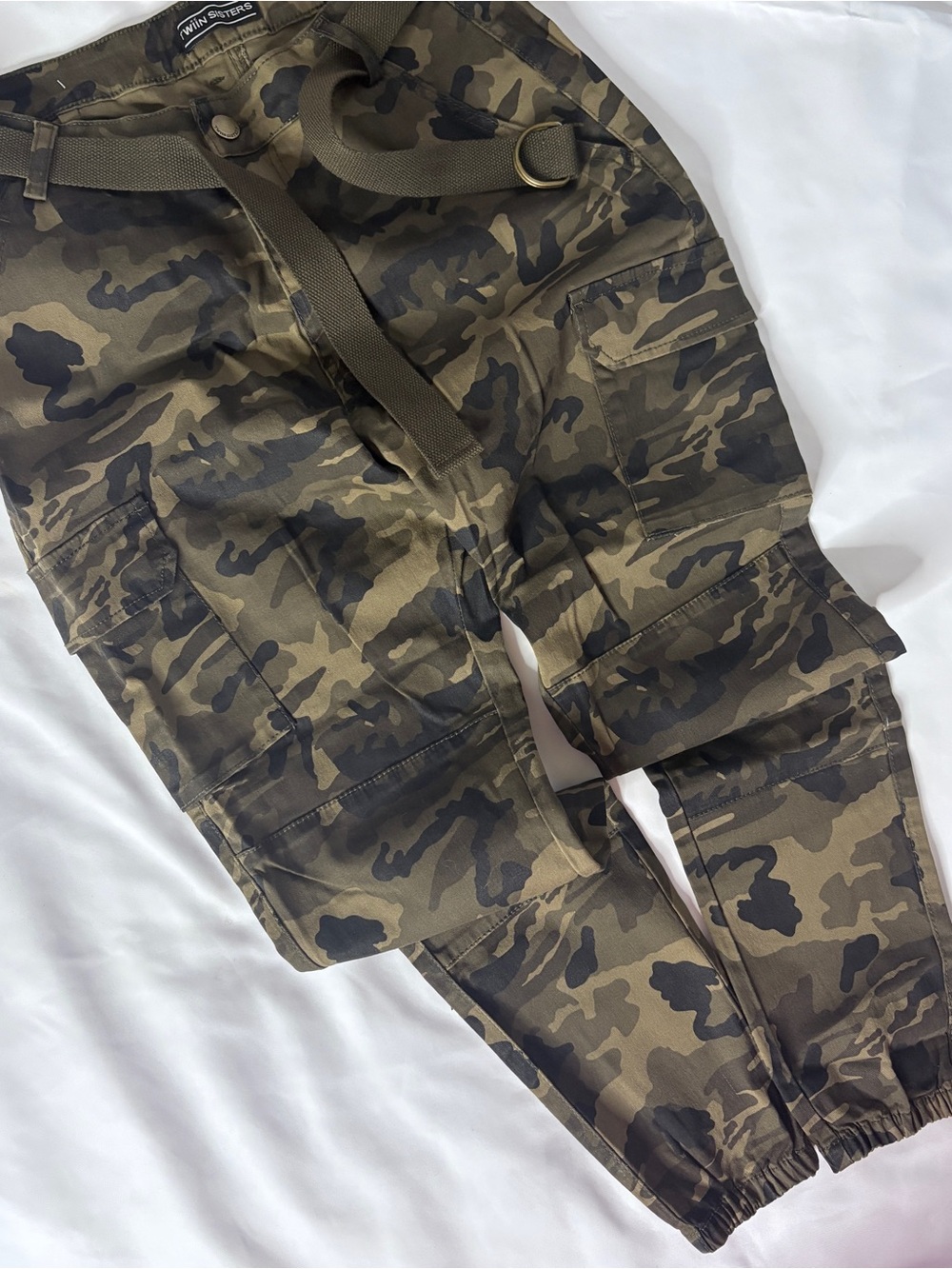 Source Unknown Olive Green Camouflage Cargo Joggers